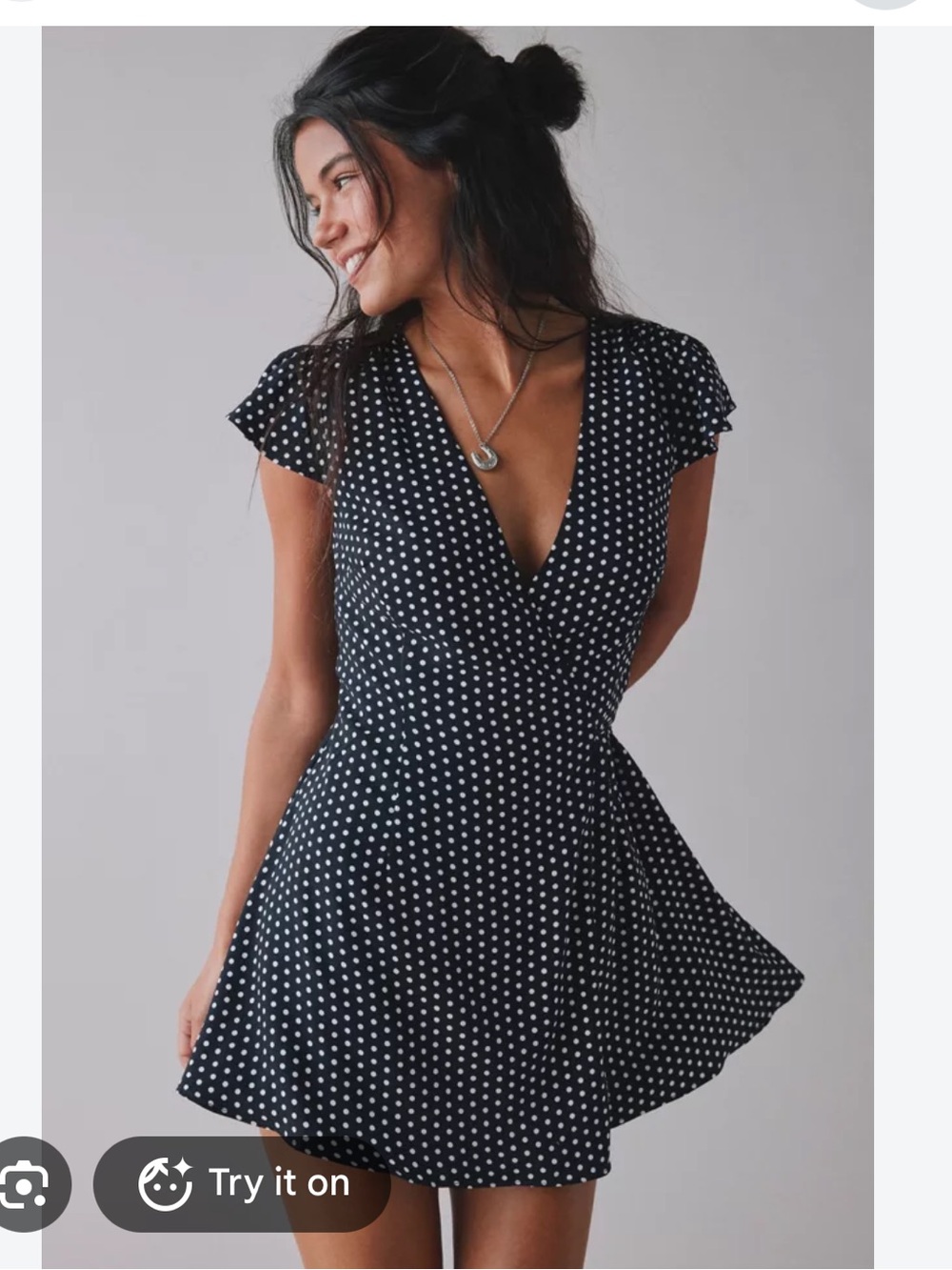 Frankie's Bikinis Black & White Polka Dot Wrap Mini Dress